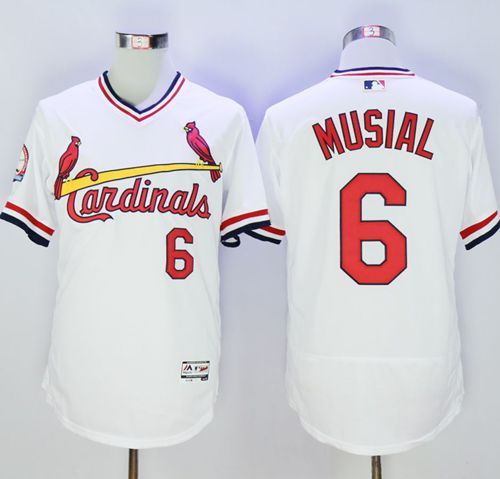 Cardinals #6 Stan Musial White Flexbase Authentic Collection Cooperstown Stitched MLB Jersey - Click Image to Close
